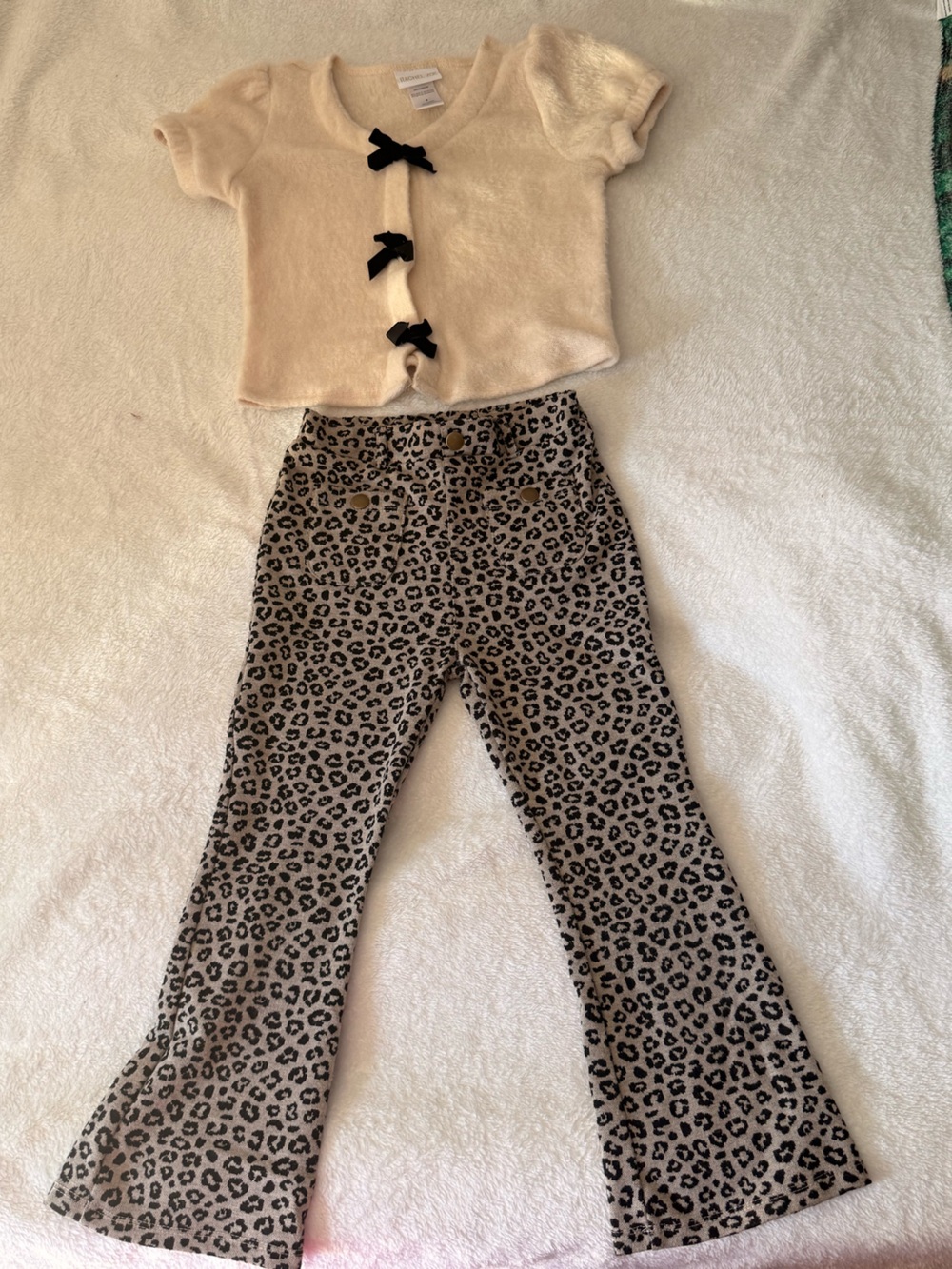 Jessica Simpson Girls Leopard Print Pants + Bow Sweater Set Size 6